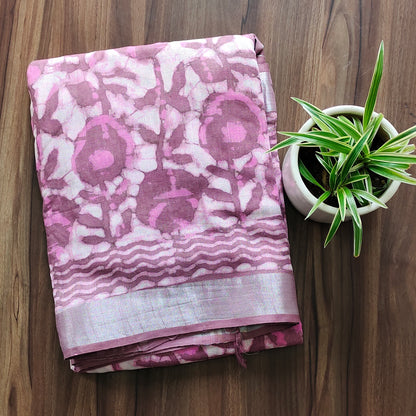 Rustic Pink Impression: Dabu Linen Saree