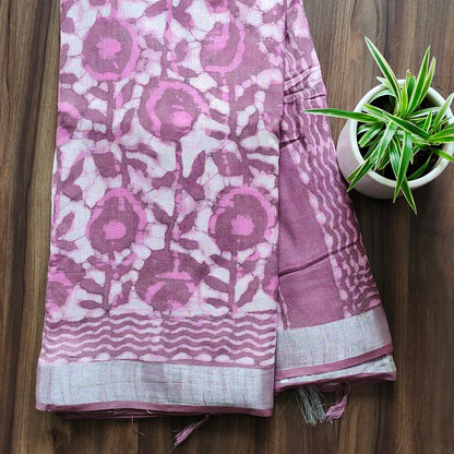 Rustic Pink Impression: Dabu Linen Saree