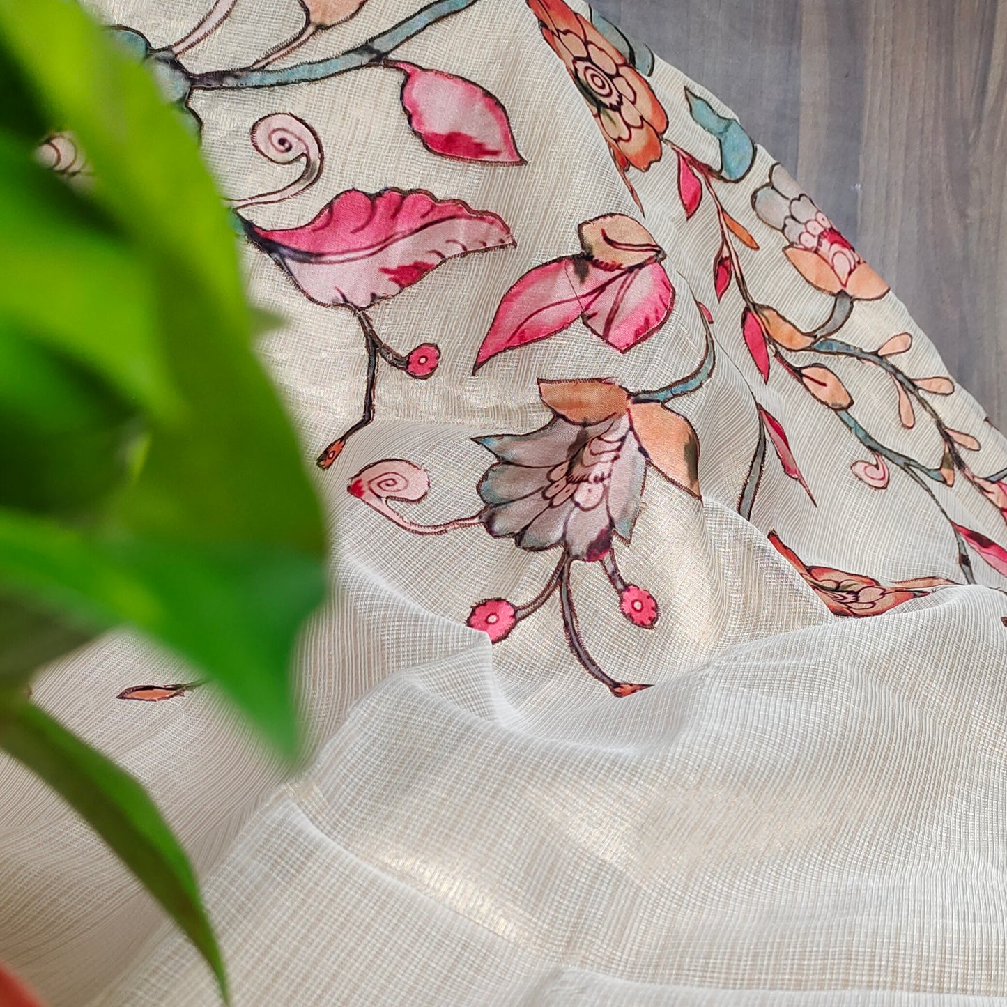 Floral Elegance: Blended Soft Tissue Kota Saree with Aplic Work