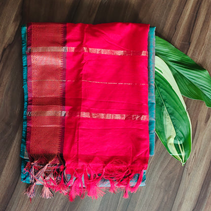 Turquoise Elegance: Silk Handloom Saree With Zari