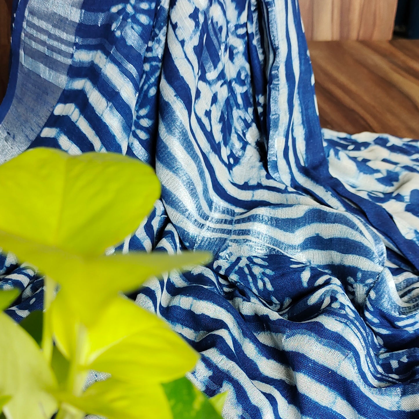 Ink-Blue Artistry: Indigo Dabu Linen Saree