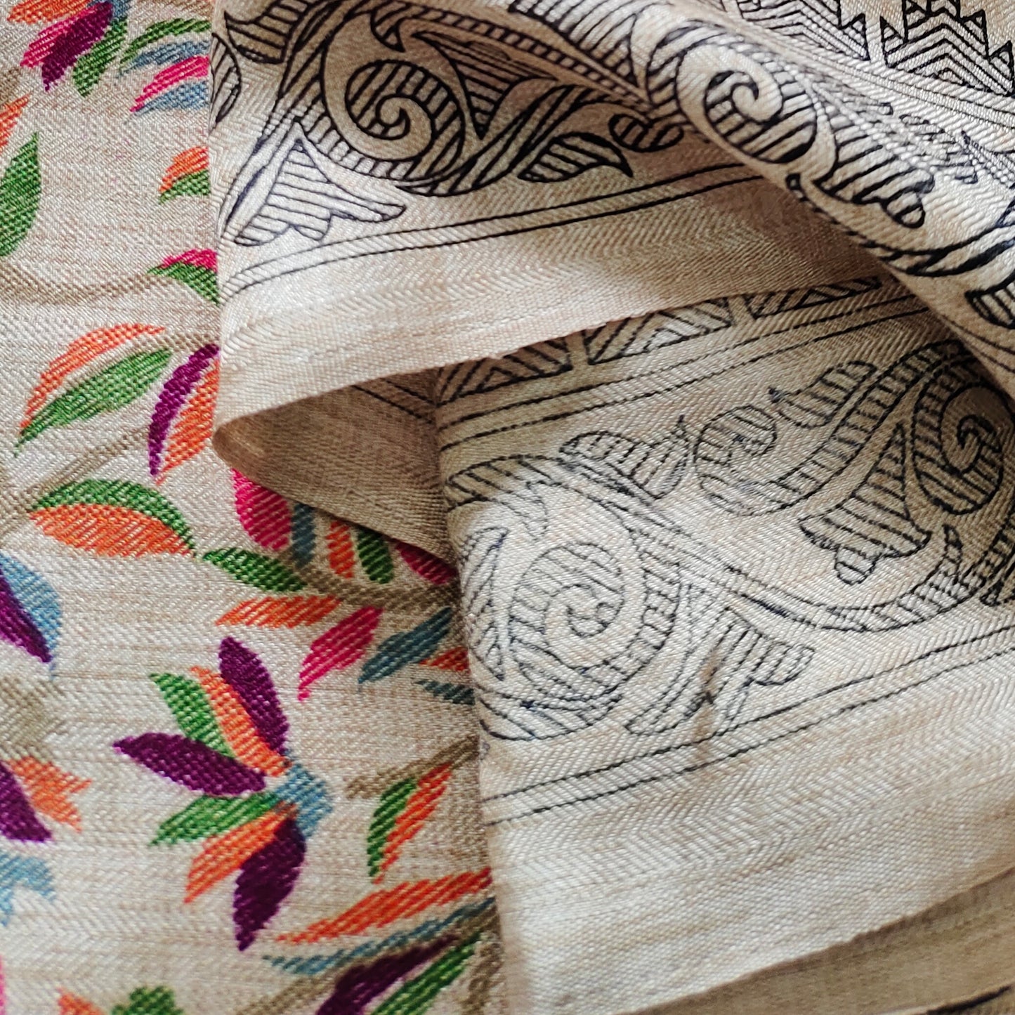 Kaleidoscope Blooms: Pashmina Silk Saree with Colorful Floral Pattern