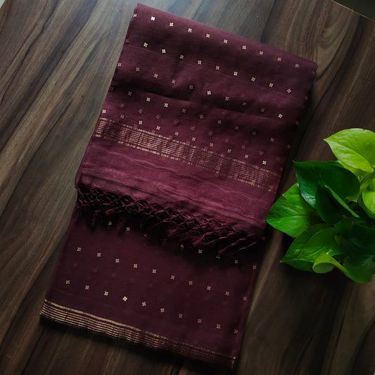 Blooming Wine Symphony: Pure Kora Silk Saree with Sequence Work