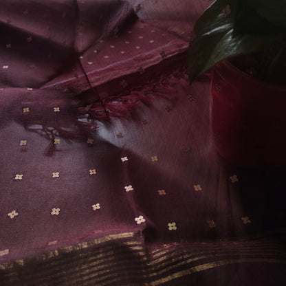 Blooming Wine Symphony: Pure Kora Silk Saree with Sequence Work