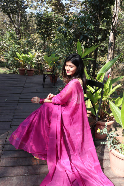 Rosy Blush Blossom Tissue Saree