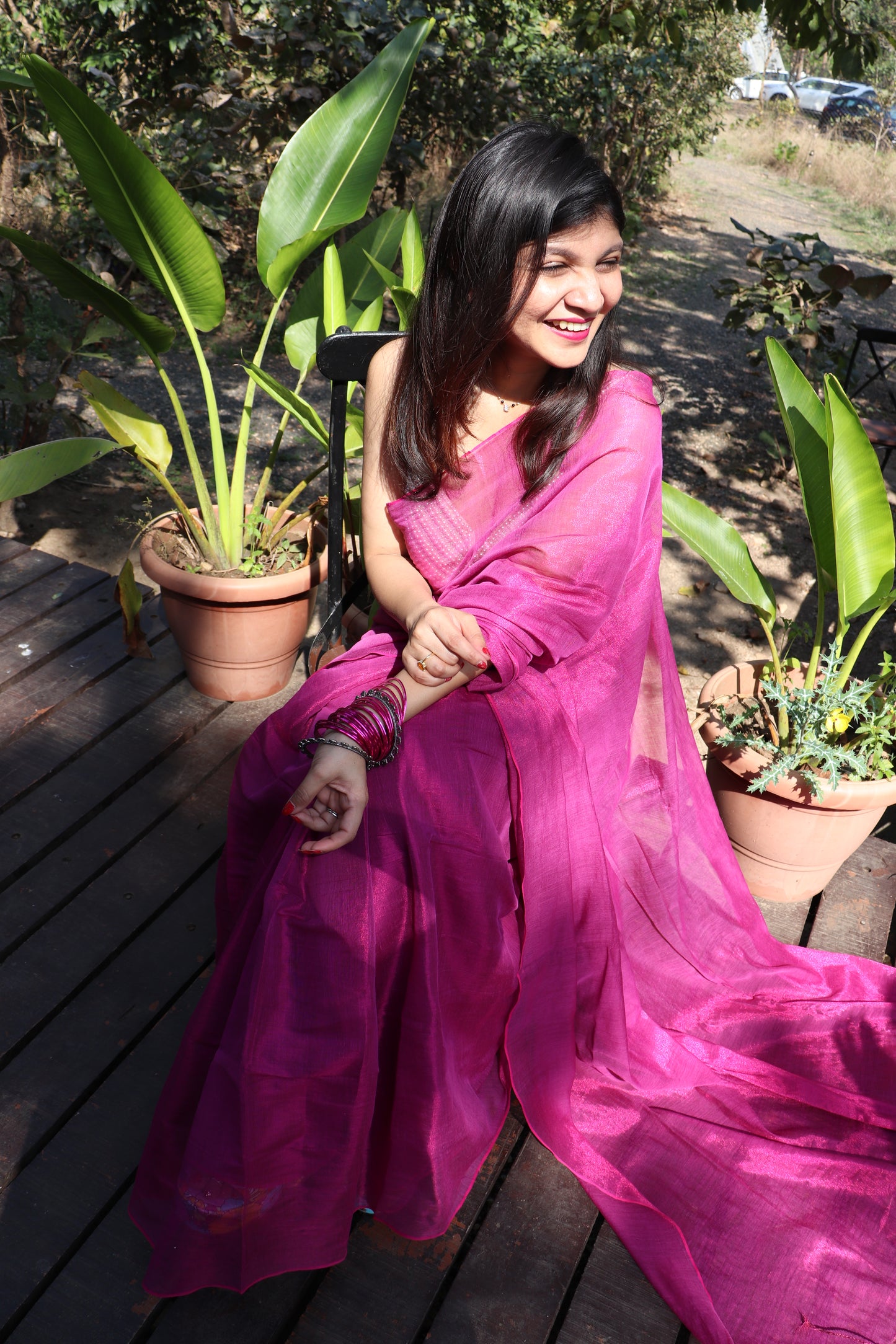 Rosy Blush Blossom Tissue Saree