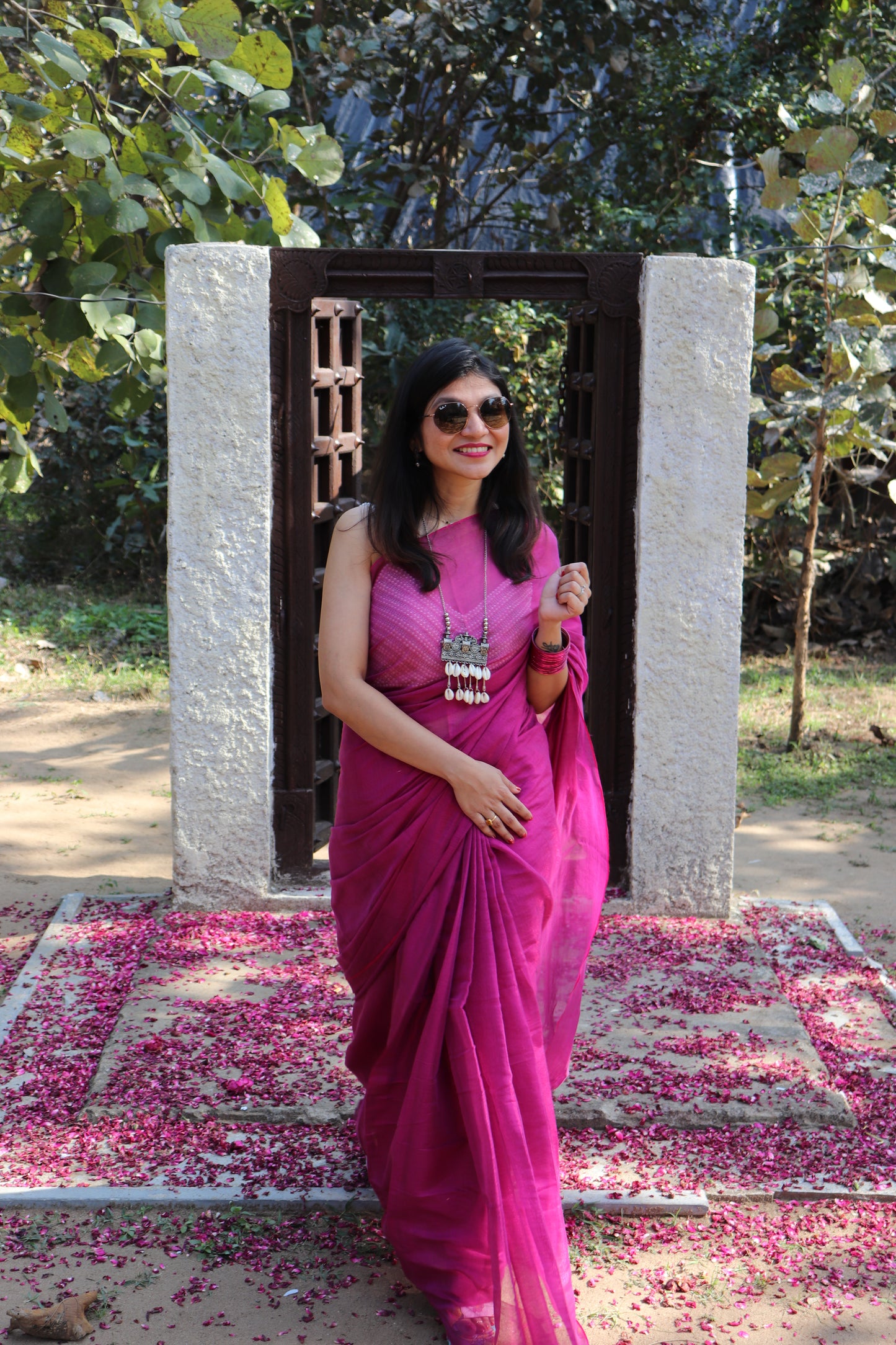 Rosy Blush Blossom Tissue Saree