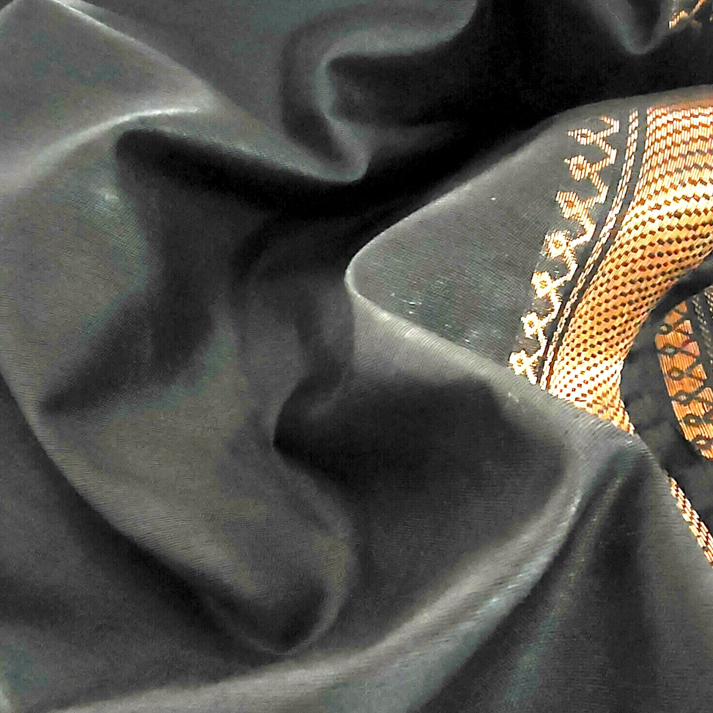 Black Elegance Golden Zari Work: Bhagalpuri Silk Saree