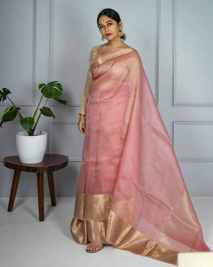 Pure organza silk saree with zari border
