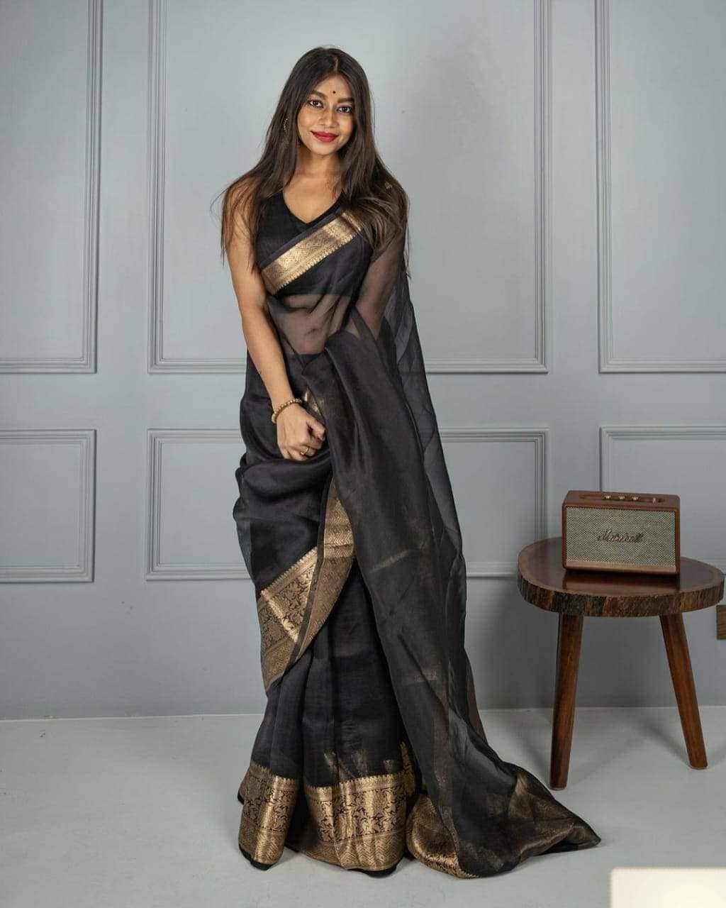 Pure organza silk saree with zari border