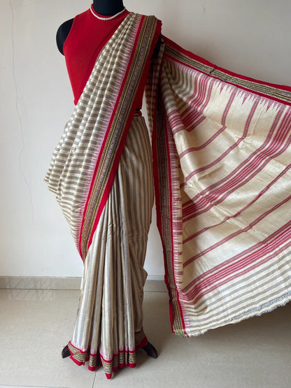 Karvati Kinar Vidarbha Tussar Handwoven Saree.